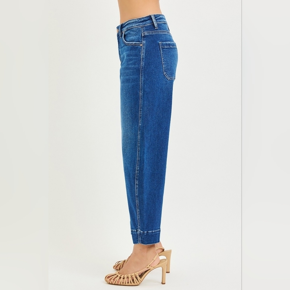 RISEN Mid Rise Dark Wash Barrel Jeans Ankle Cropped Trouser Classic Various NEW - Picture 5 of 6
